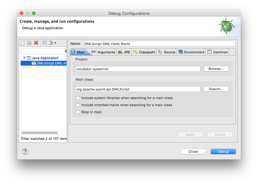 Eclipse Debug Configuration - Main